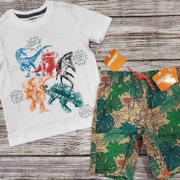 Gymboree Jurassic World Dinosaur Print T-Shirts & Matching Shorts Bundle 4T NWT - Picture 8 of 16